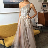 One Shoulder A Line Sexy Slim Prom Party Dresses