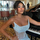 Strapless Mesh Sequins Ruffles Maxi Dress