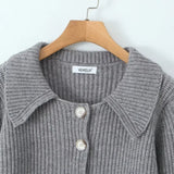 Lapel Cardigan Elastic Waist Mini Skirt Suits