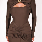 Long Sleeved Pleated Hollowed Out Maxi Dress