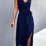 Sleeveless V Neck Long Party Dress
