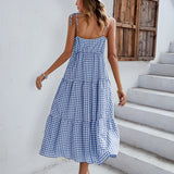 Boho Plaid Backless Casual Ruffles Party Beach Sundress