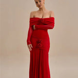 Off-shoulder Strapless Rose Long Sleeve Dress