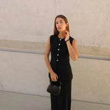 Knitted Solid Slit Vest and Long Skirt Suit