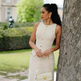 Knit Maxi Dress with Pockets Button-Front