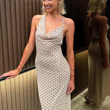 Polka Dot Backless Spaghetti Strap Party Maxi Dress