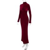 Pleated Twist Long Sleeve Maxi Dress