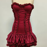 Red Ruffles Strapless Mini Dress