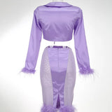 Long Sleeve Jacket and High Waist Skirt Set Outfit