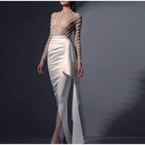 Splic Sequins Lace Embroidery Irregular Maxi Dress