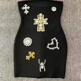Diamonds Beaded Strapless Rayon Black Mini Dress