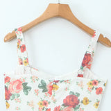 Flower Print Corset Style Ruffles Hem Midi Dress