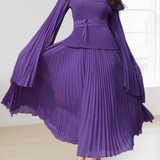 Flare Sleeves Top Elastic Waist Long Skirt Suit
