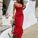 Crochet Maxi Dress with Ruffle Trim