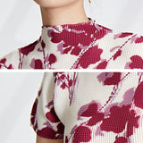 Printed Top and Pleated Long Skirt Suit