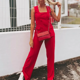 Square Neck Sleeveless Waistcoat Pant Suit