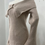 Fluffy Solid Knitted Off Shoulder Midi Dress