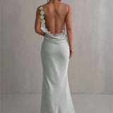 Floral Draped Open Back Spaghetti Strap Maxi Dress