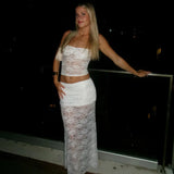 White Halter Top And Sheer Mesh Long Skirt Suit