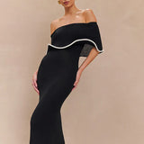 Strapless Ruffles Black Midi Dress