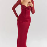 Square Collar Lace-Up Backless Long Sleeve Maxi Dress