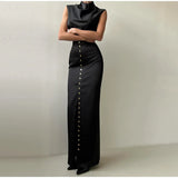 Sleeveless Top Suit With Front Split Skirt