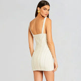 White Spaghetti Strap Diamonds Mini Dress