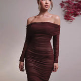 Off-shoulder Slash Neck Solid Maxi Dress