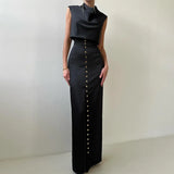 Sleeveless Top Suit With Front Split Skirt
