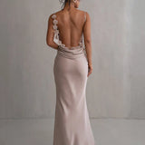 Floral Draped Open Back Spaghetti Strap Maxi Dress
