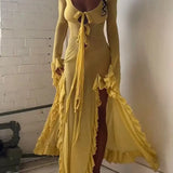 Summer Slim-Fit See-Through V-Neck Long Sleeve Dress