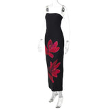 Black Tube Flower Print Back Tie Up Maxi Dress