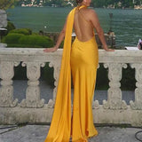 Yellow Satin Maxi Dress