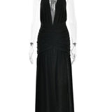 Glitter Bright Silk High Slit Halter Dress
