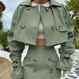Short Jacket Button Splice Mini Skirt Suit