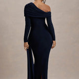 Skew Collar Long Sleeve Maxi Dress