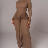 Long Sleeve Drape Turtleneck Maxi Dress