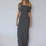 Black Polka Dot Off-shoulder Maxi Dress