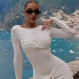 Long Sleeve Pleated Draped Maxi Dress