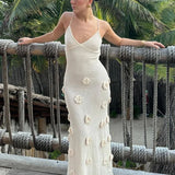Halter Neck Flower Patchwork Lace-up Maxi Dress