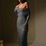 Babette - Off-Shoulder Shimmer Maxi Dress