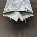 Women's Fake Two Pieces of High Waist A-line Thin Denim Shorts Street Style