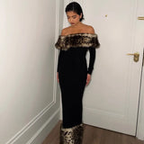 Leopard Print Fluff Splicing Maxi Dress