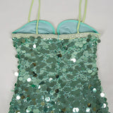 Spaghetti Strap Diamonds Patchwork Mini Dress