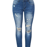 Women's Jeans Blue Hight Waist Streetwear Ripped Casual Fashion Denim Pencil Pants
