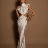 Hollow Out Turtleneck Solid Maxi Dress