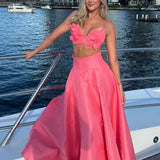 3D Flower Sling Crop Top and A-line Skirt Suit