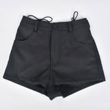 Women Sexy Hollow Out Lace-up Pu Matte Personality Shorts