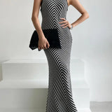 Striped Ribbed Midi Dress