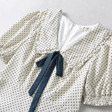 Short Puff Sleeve Bow Detail Dots Print Mini Dress